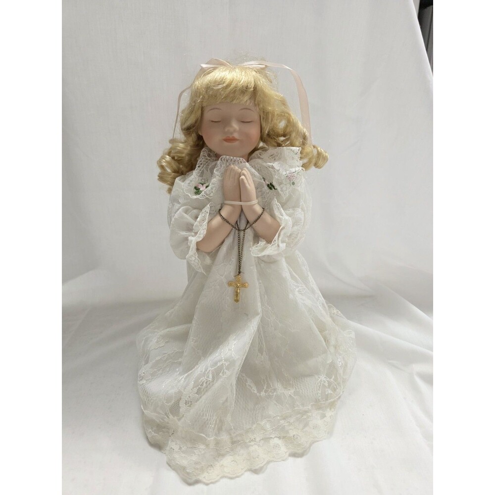 Vintage 1990s "Bedtime Prayer" 14in porcelain doll Blonde hair by Unique